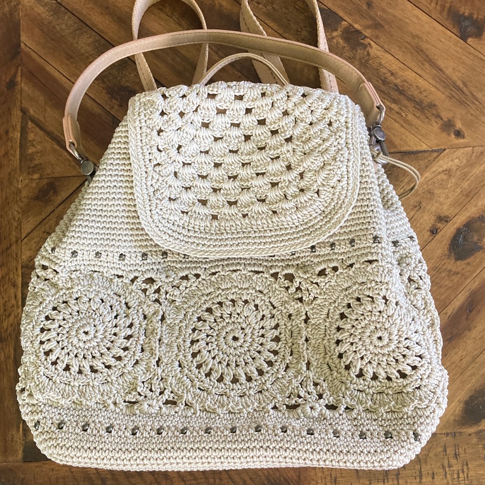 The Sak Cream Crochet Backpack